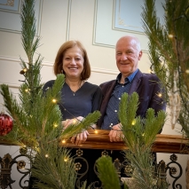 The Governor and Professor Chalmers next to the Government House Christmas Tree.