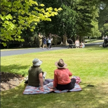 People enjoying a picnic on the lawn at Government House